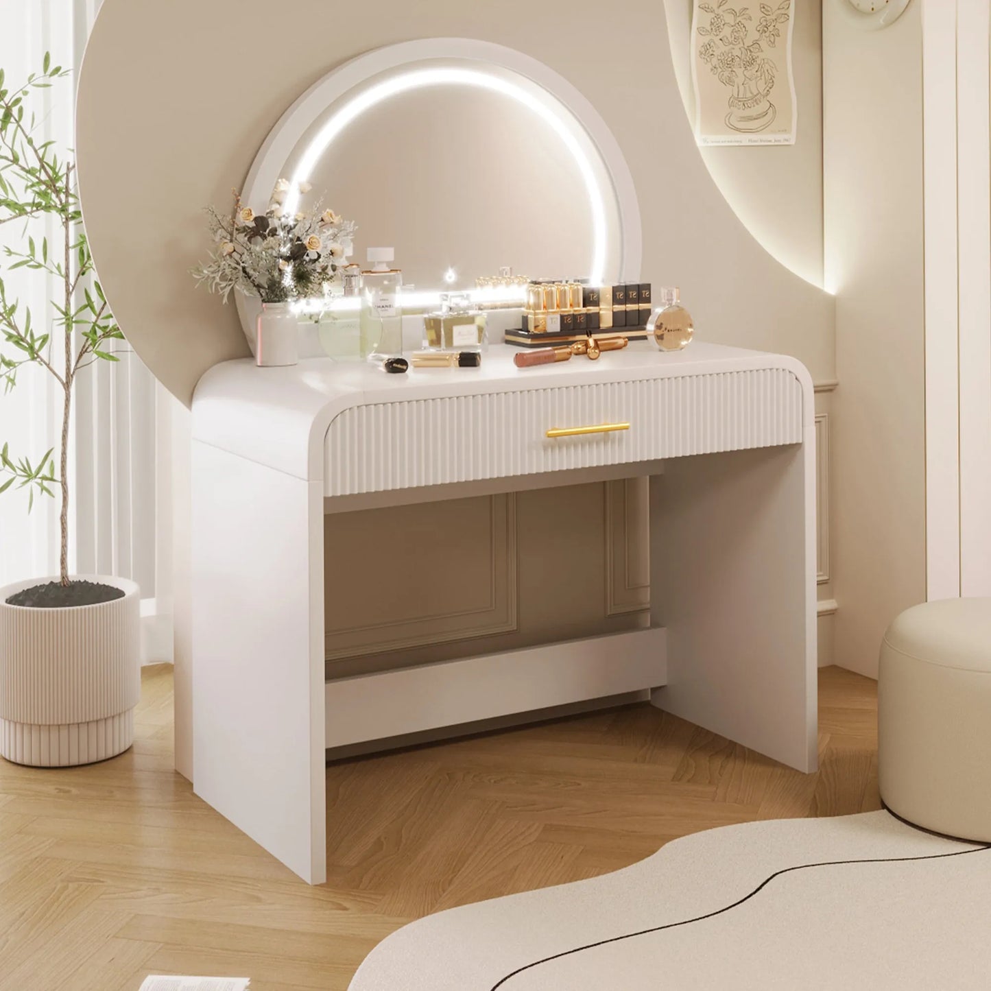 39-Inch Makeup Vanity with Touch-Screen Lighted Mirror – White – view 2