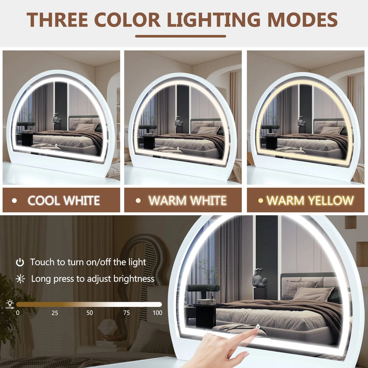 39-Inch Makeup Vanity with Touch-Screen Lighted Mirror – White – view 3