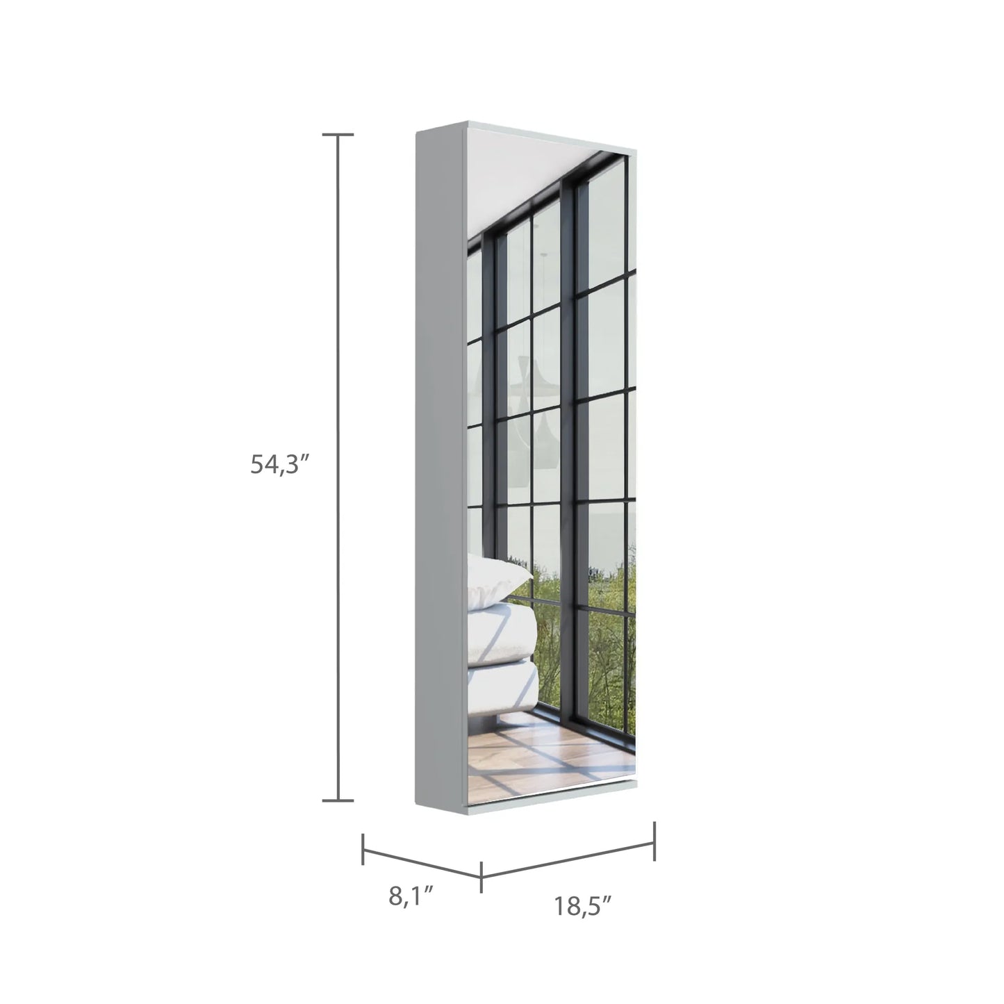 Wall-Mounted Shoe Cabinet with Full-Length Mirror – White – view 4