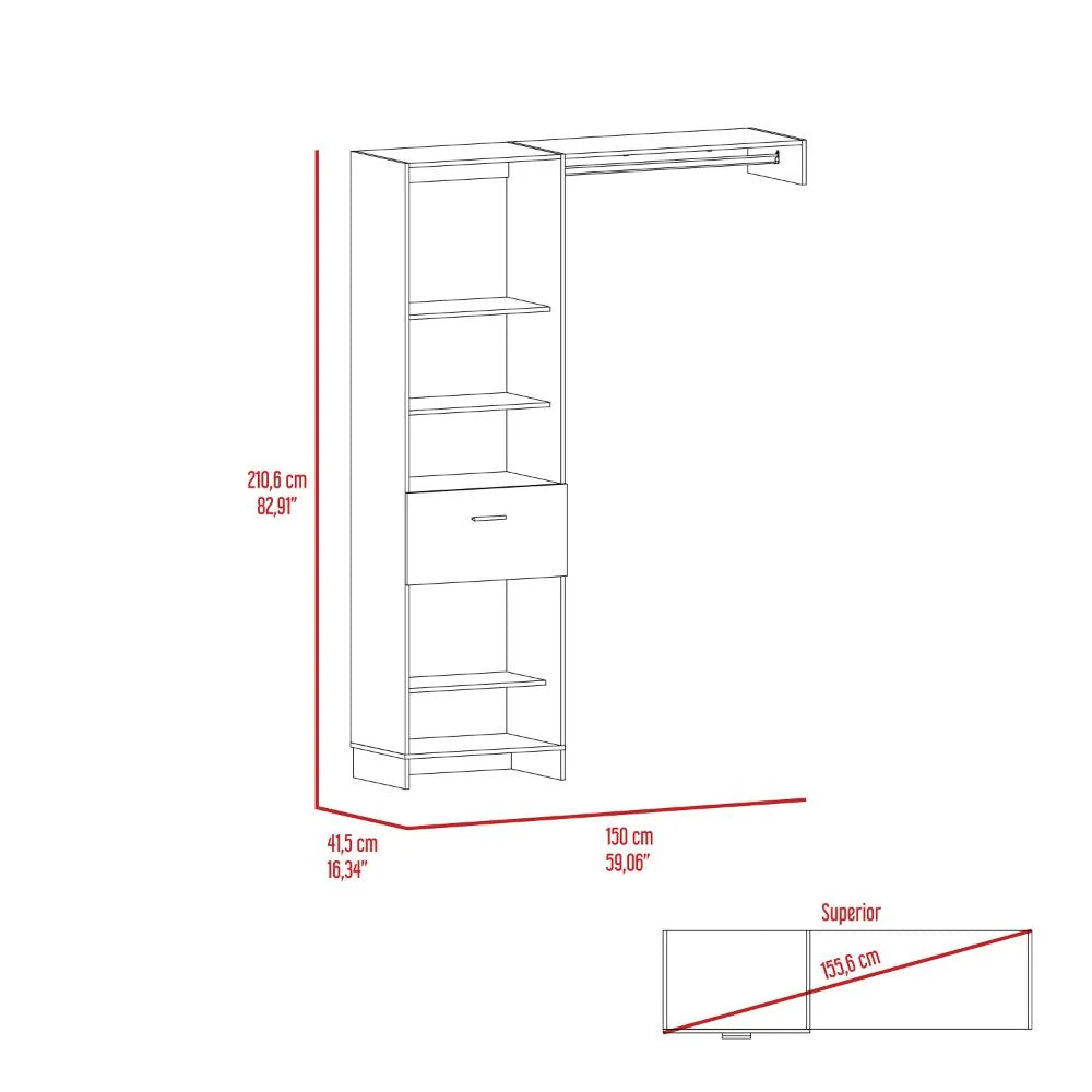 59.1-Inch Open Closet System with Shelves, Drawer and Hanging Rod – White – view 4