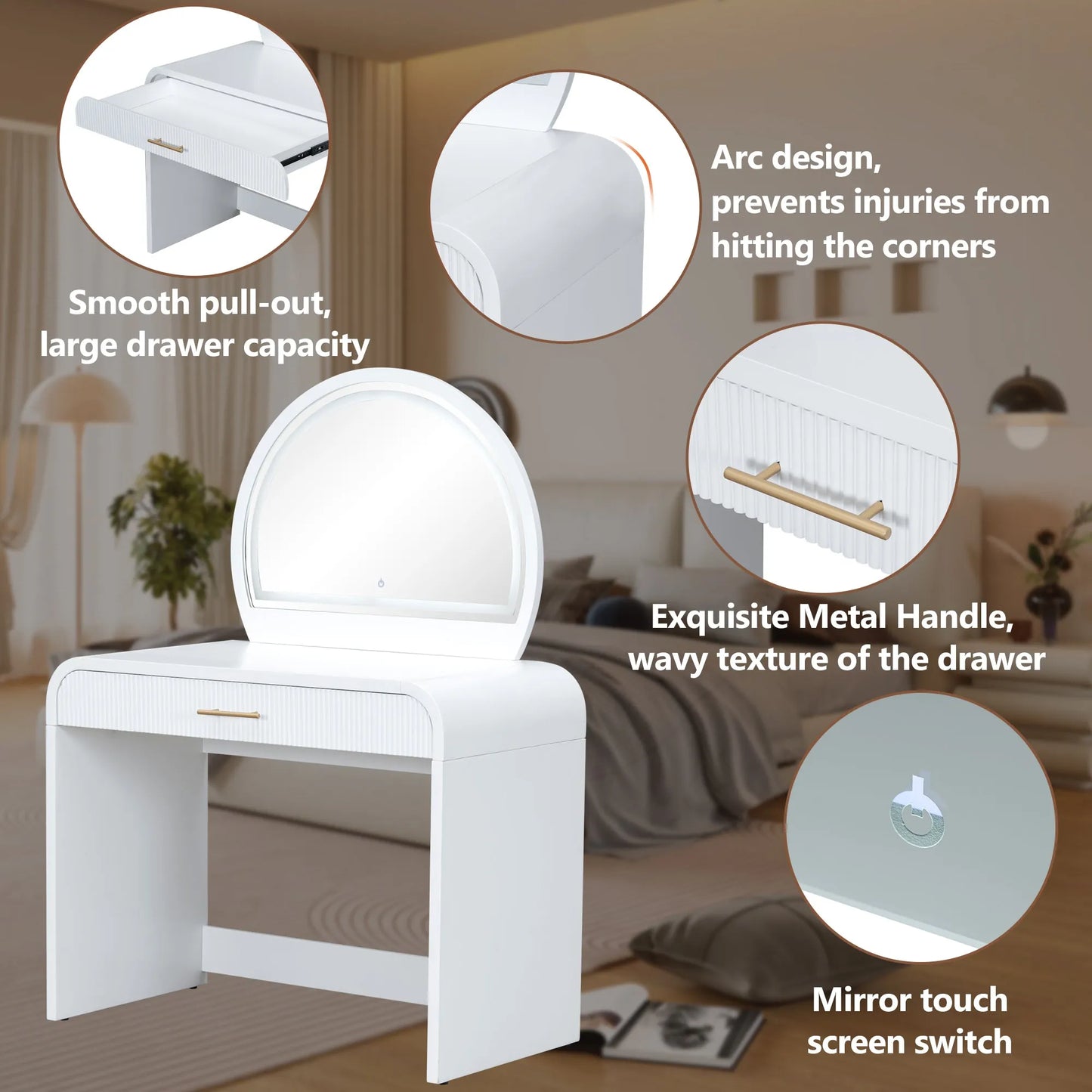 39-Inch Makeup Vanity with Touch-Screen Lighted Mirror – White – view 5