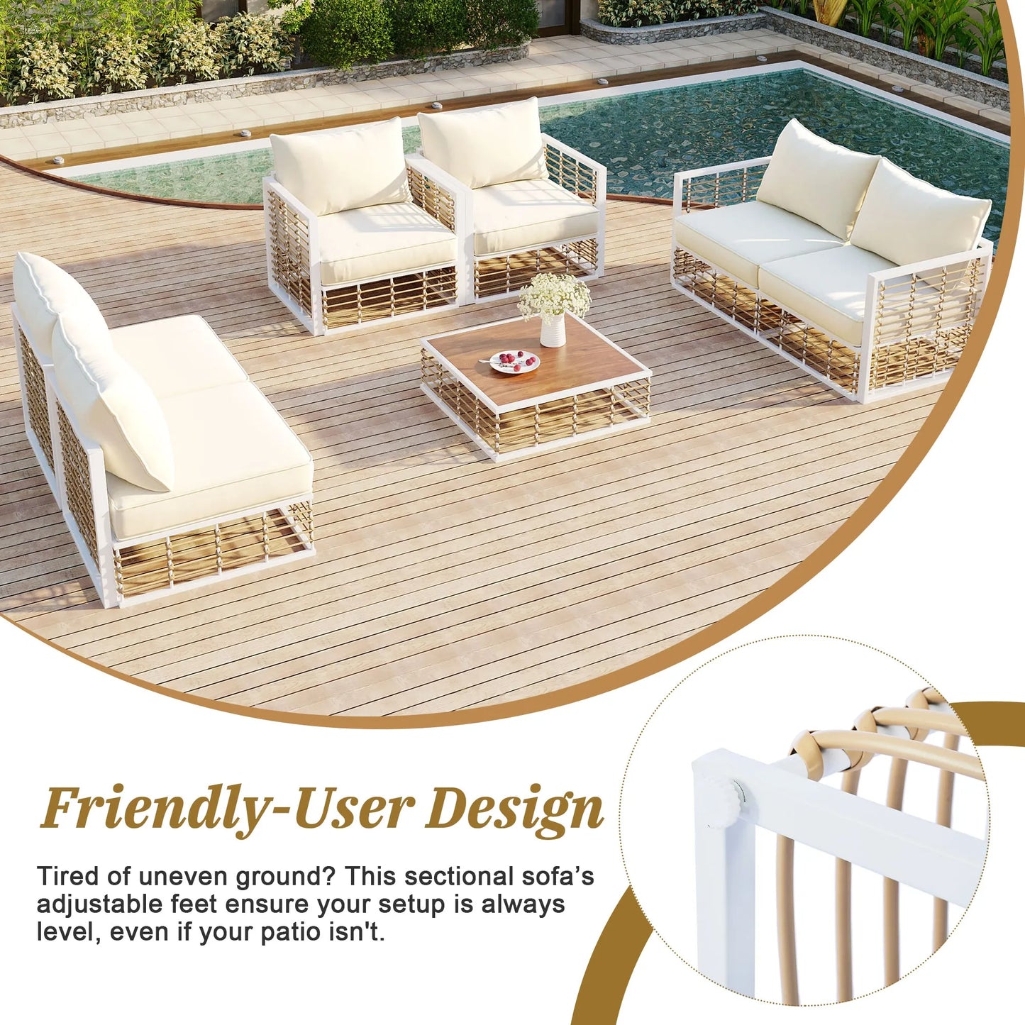 7-Piece Outdoor Metal Sectional Sofa Set with Coffee Table – White – view 5
