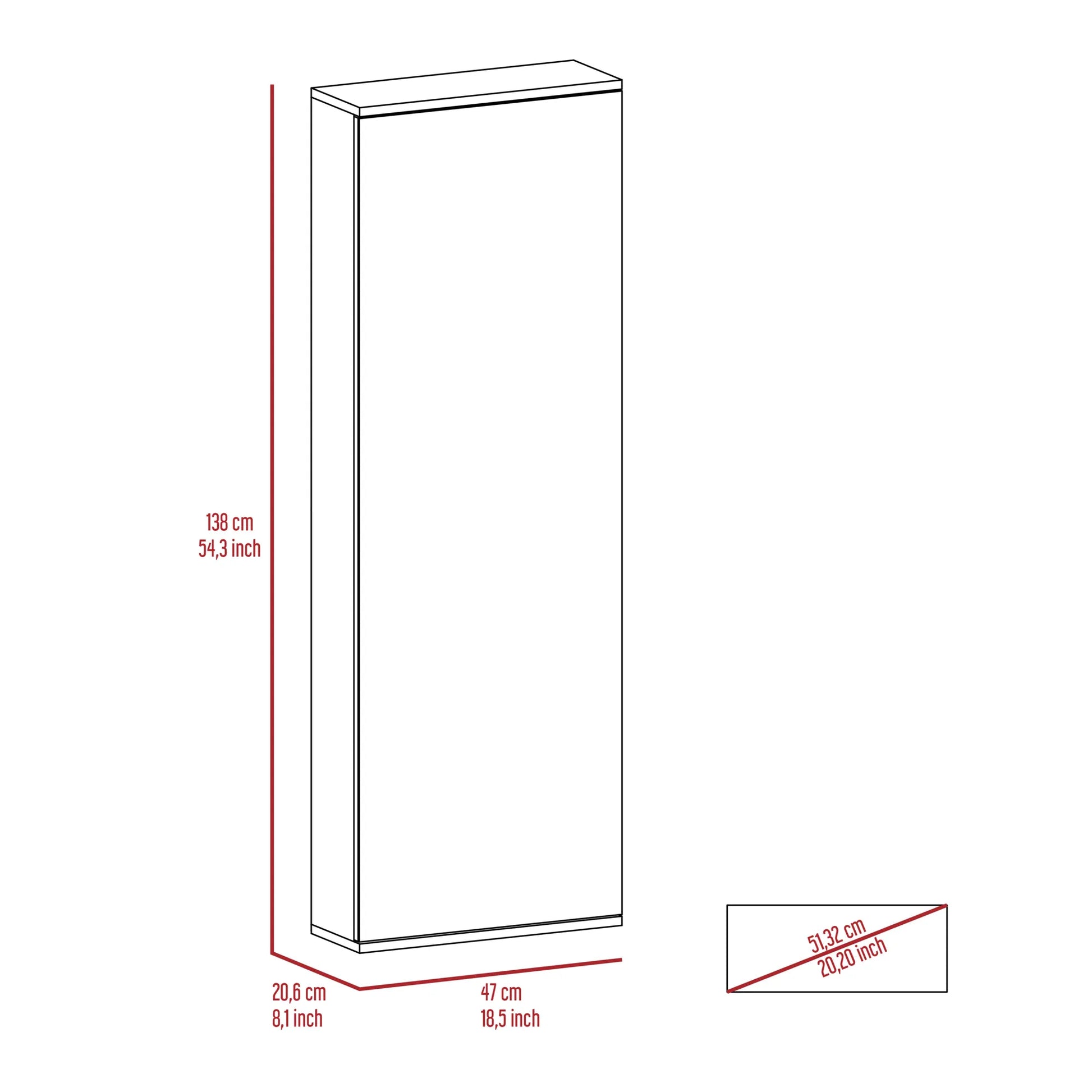Wall-Mounted Shoe Cabinet with Full-Length Mirror – White – view 6