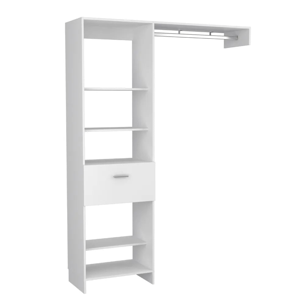 59.1-Inch Open Closet System with Shelves, Drawer and Hanging Rod – White – view 7