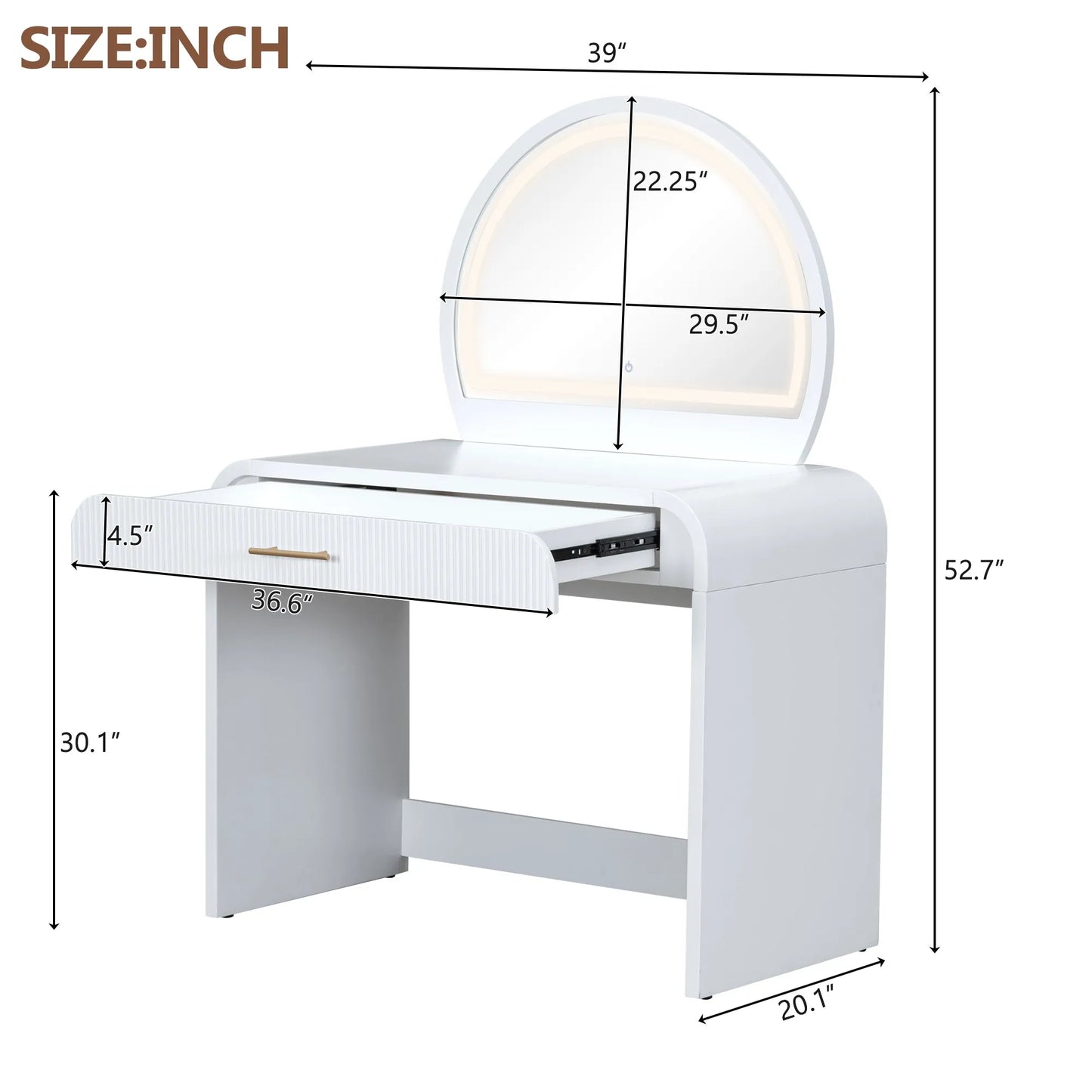 39-Inch Makeup Vanity with Touch-Screen Lighted Mirror – White – view 7