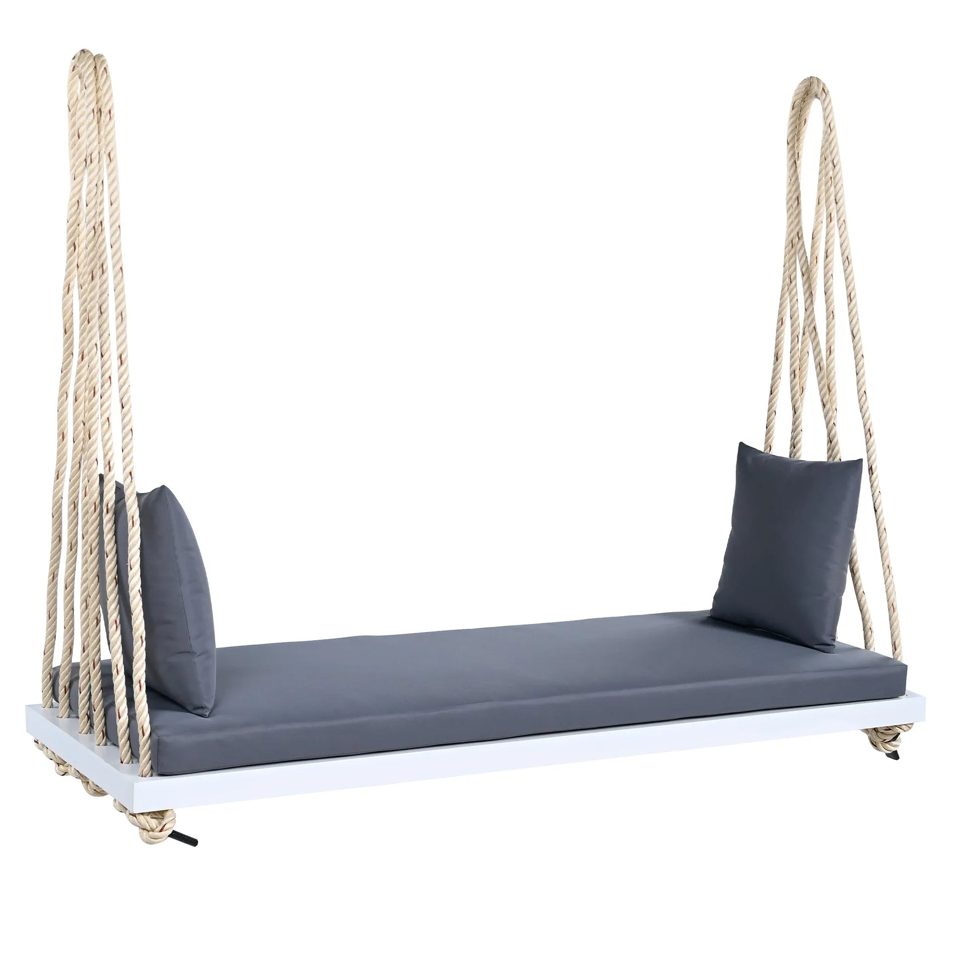 Acacia Wood Porch Swing Bench with Cushions – White – view 7