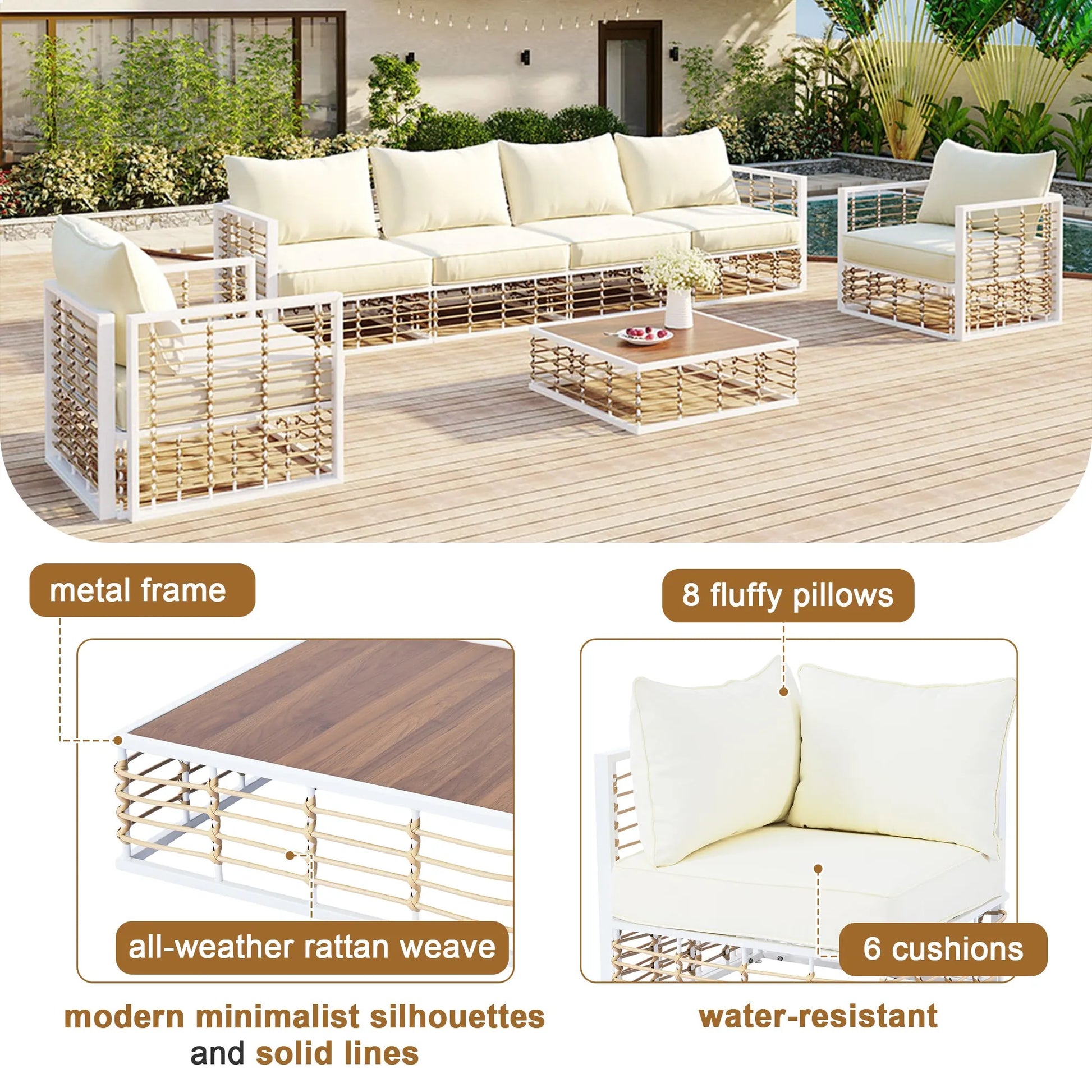 7-Piece Outdoor Metal Sectional Sofa Set with Coffee Table – White – view 7