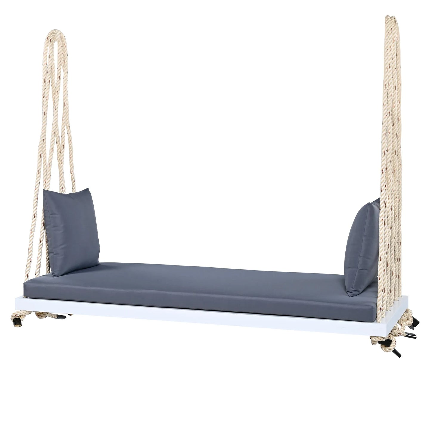 Acacia Wood Porch Swing Bench with Cushions – White – view 8