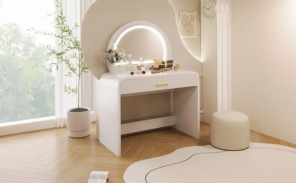 39-Inch Makeup Vanity with Touch-Screen Lighted Mirror – White – view 9