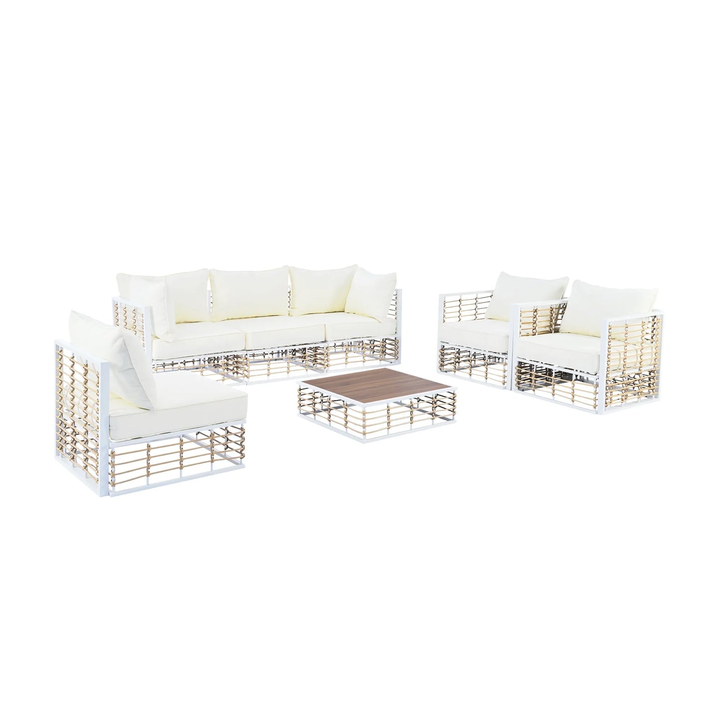 7-Piece Outdoor Metal Sectional Sofa Set with Coffee Table – White – view 9