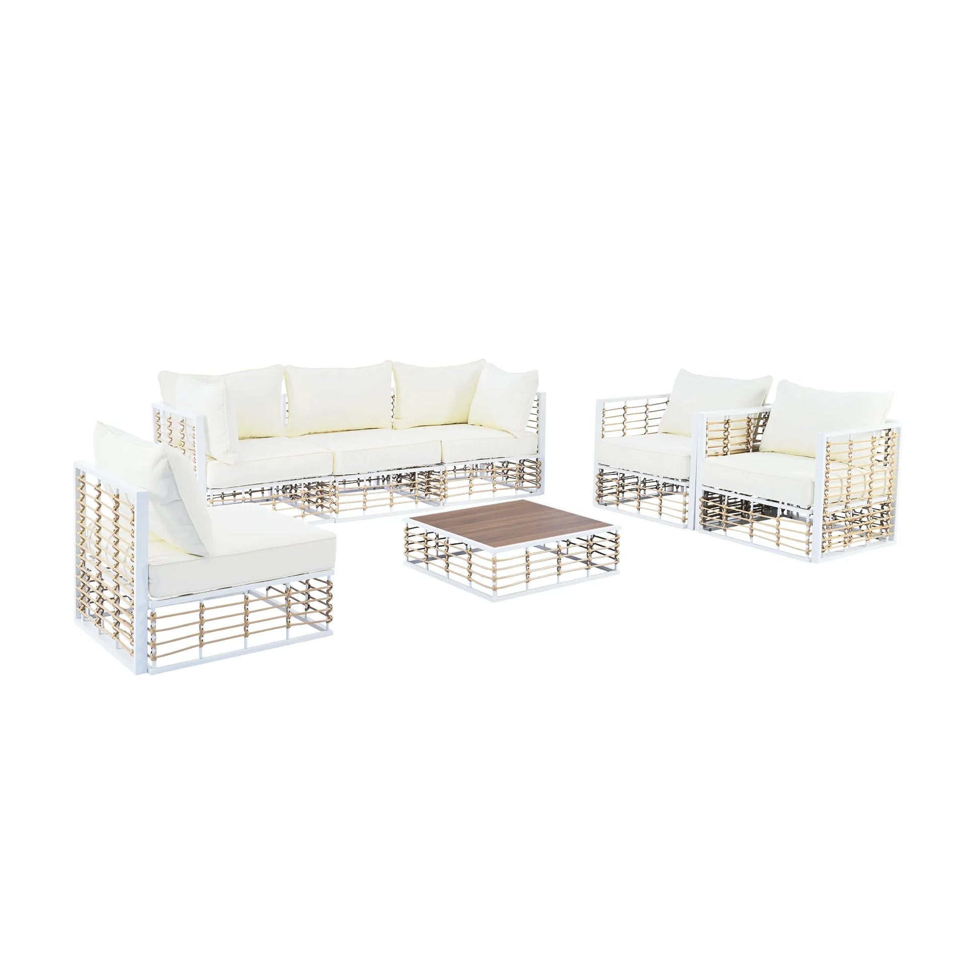 7-Piece Outdoor Metal Sectional Sofa Set with Coffee Table – White – view 9