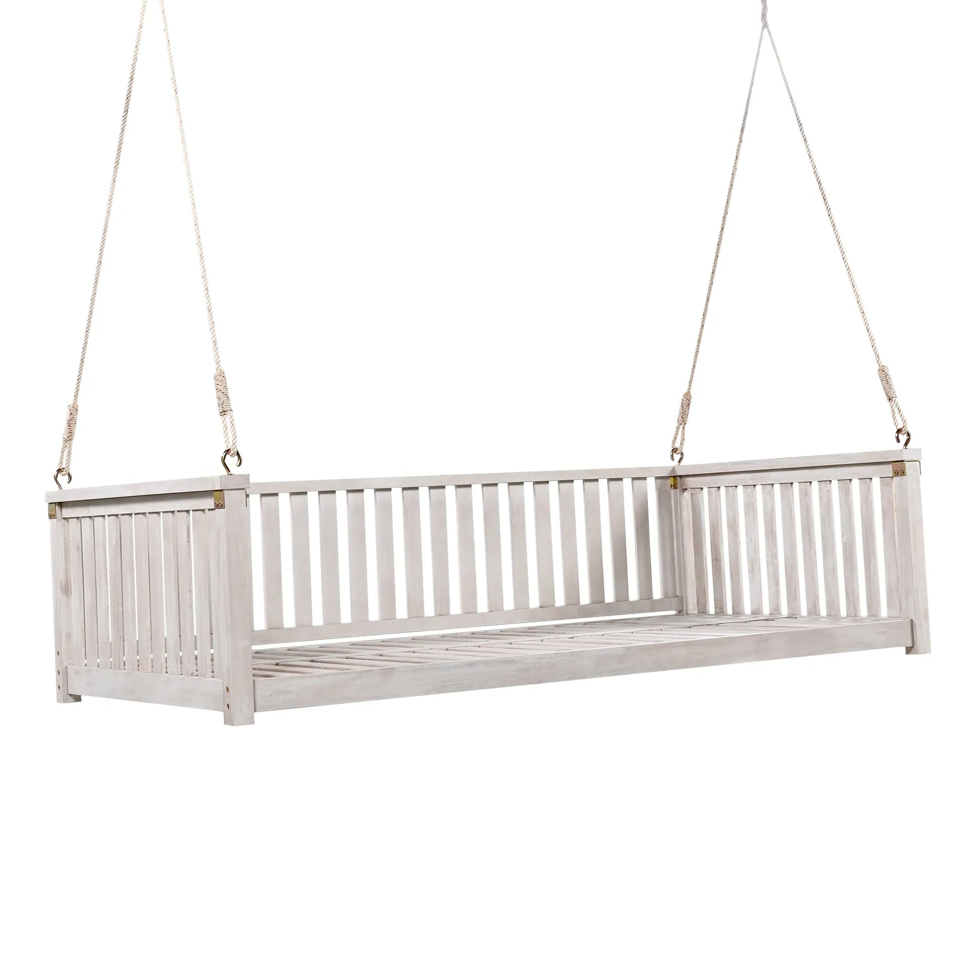 Acacia Wood Twin-Size Porch Swing Bed – White – view 9
