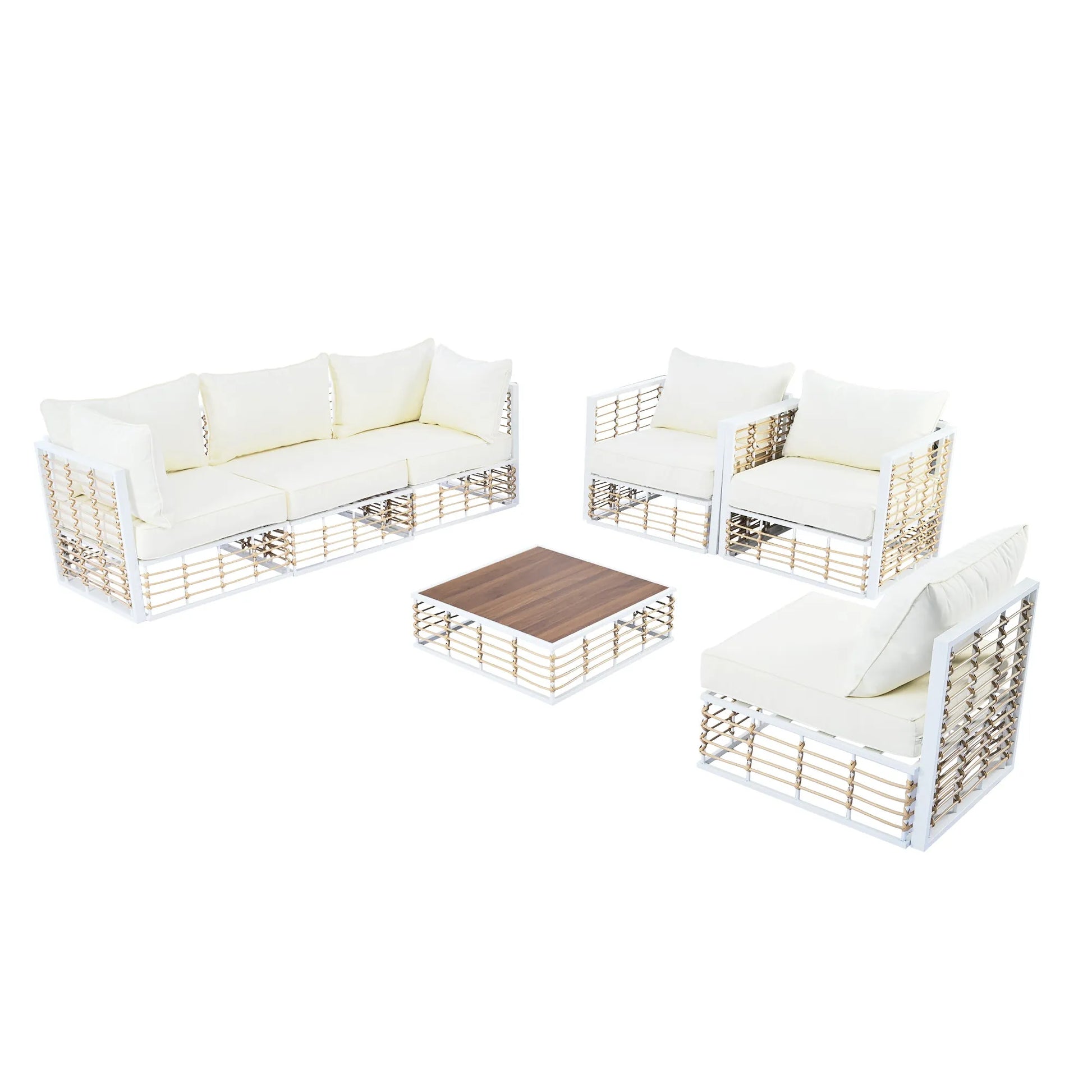 7-Piece Outdoor Metal Sectional Sofa Set with Coffee Table – White – view 10