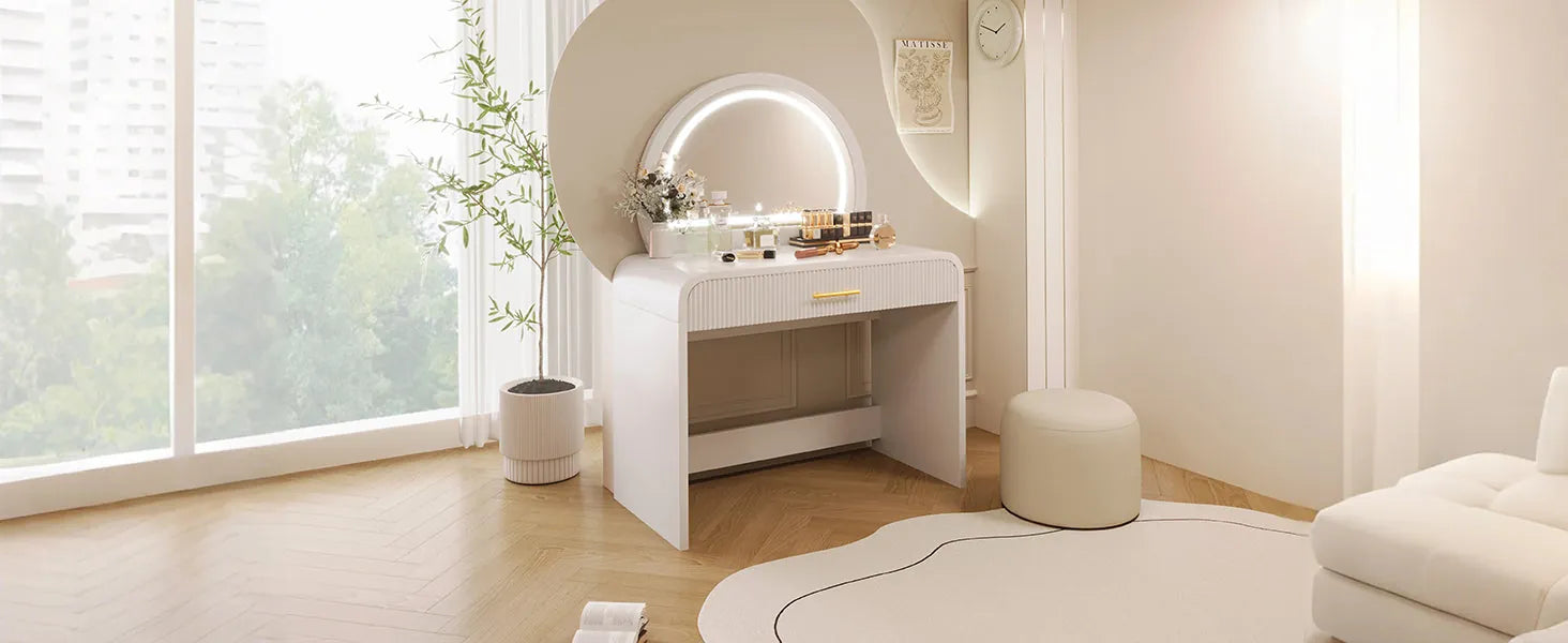 39-Inch Makeup Vanity with Touch-Screen Lighted Mirror – White – view 11