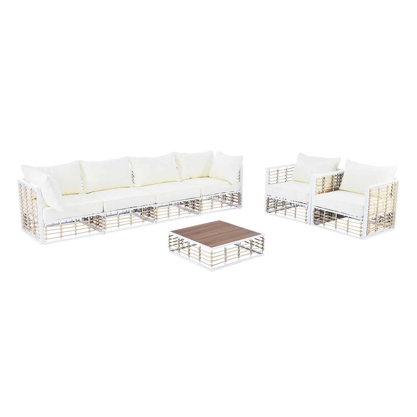 7-Piece Outdoor Metal Sectional Sofa Set with Coffee Table – White – view 11