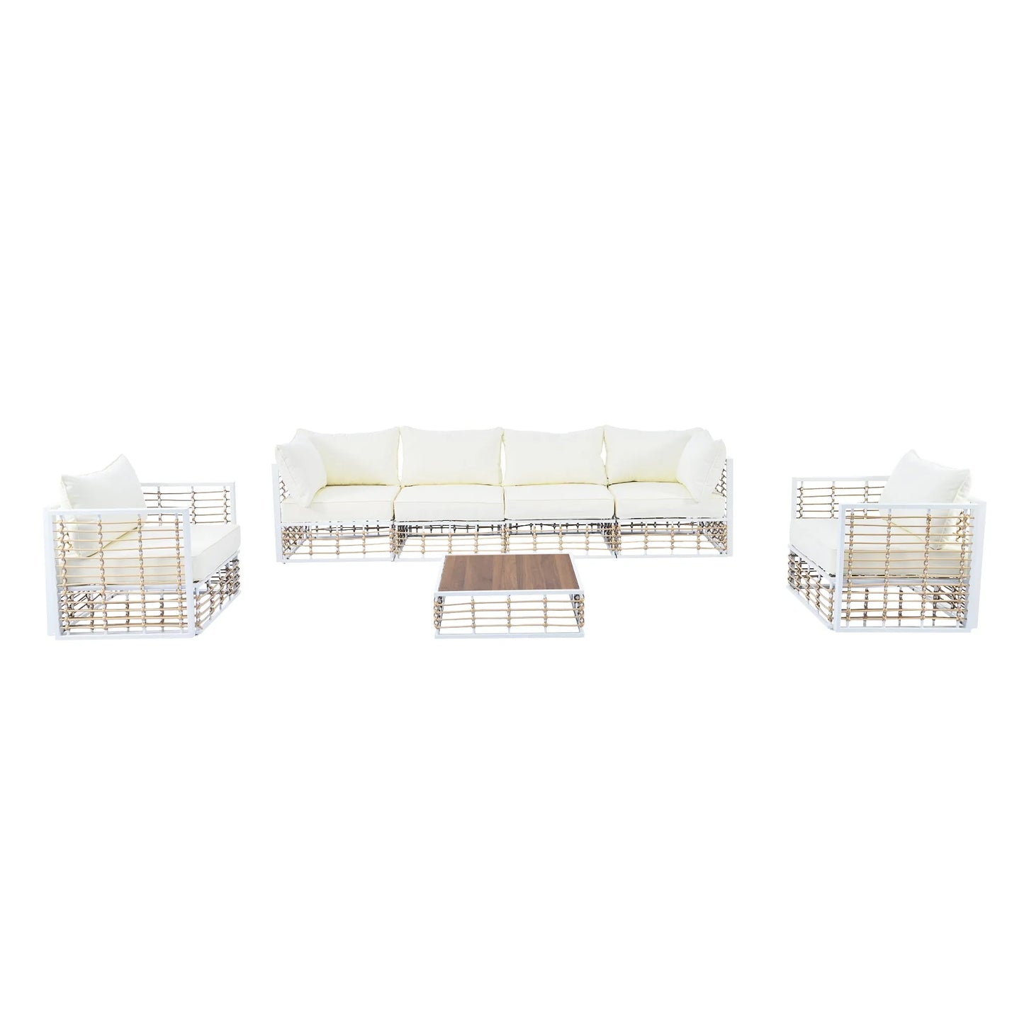 7-Piece Outdoor Metal Sectional Sofa Set with Coffee Table – White – view 12