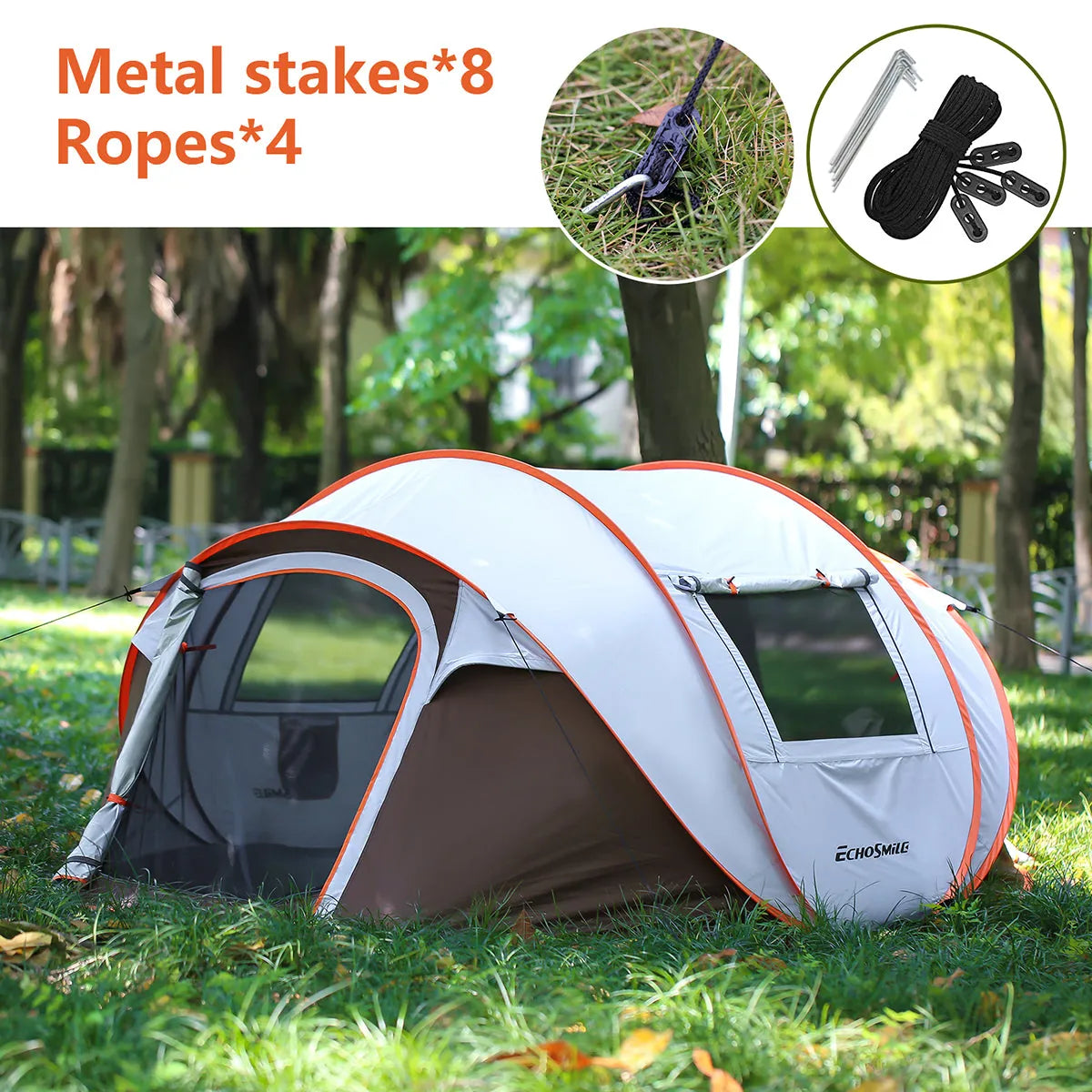 4–6 Person Pop-Up Camping Tent – White / Brown – view 2