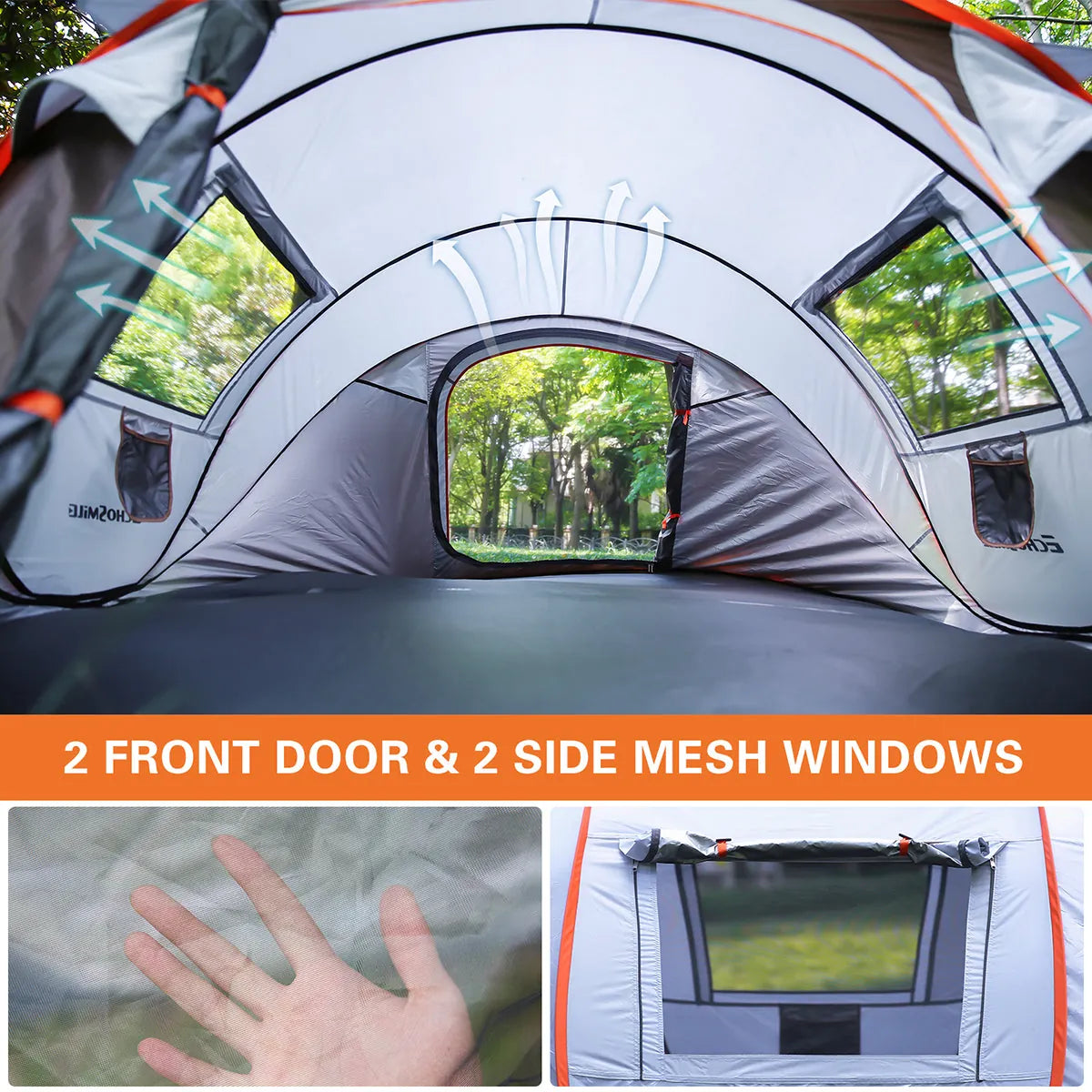 4–6 Person Pop-Up Camping Tent – White / Brown – view 3