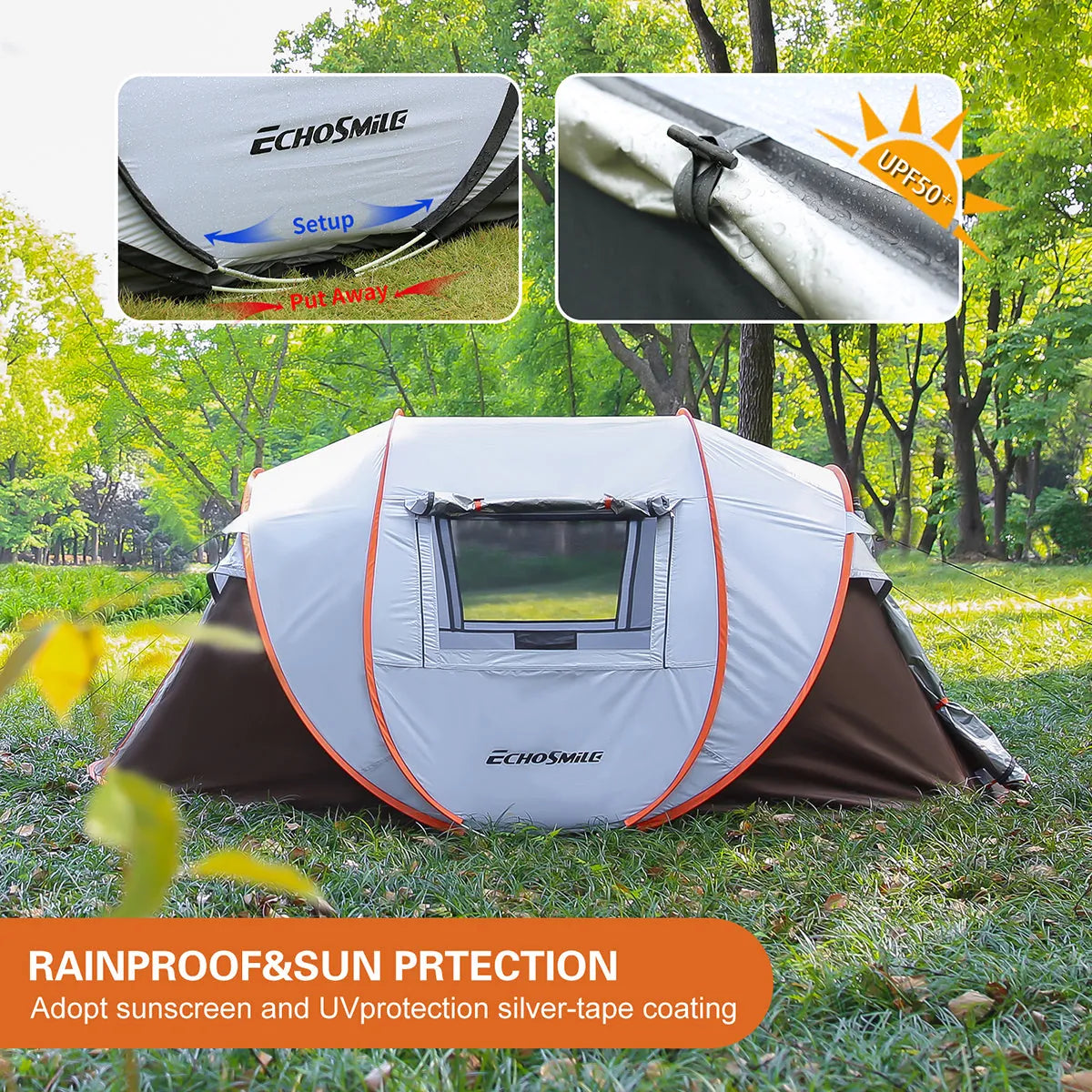 4–6 Person Pop-Up Camping Tent – White / Brown – view 6