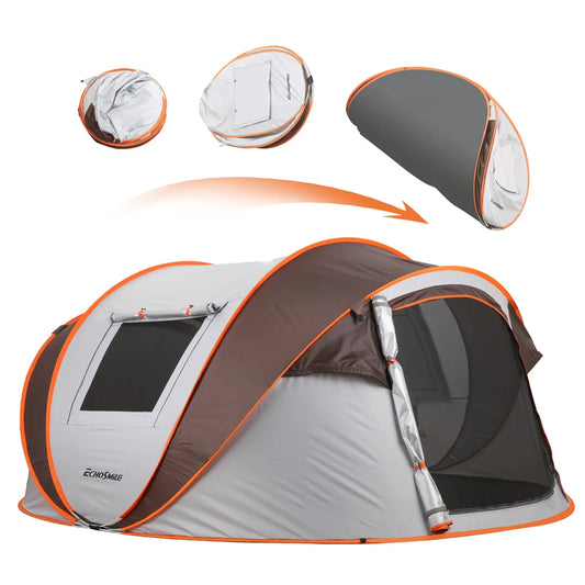 4–6 Person Pop-Up Camping Tent – White / Light Orange – view 1