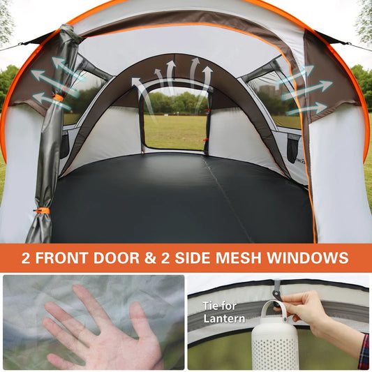 4–6 Person Pop-Up Camping Tent – White / Light Orange – view 2