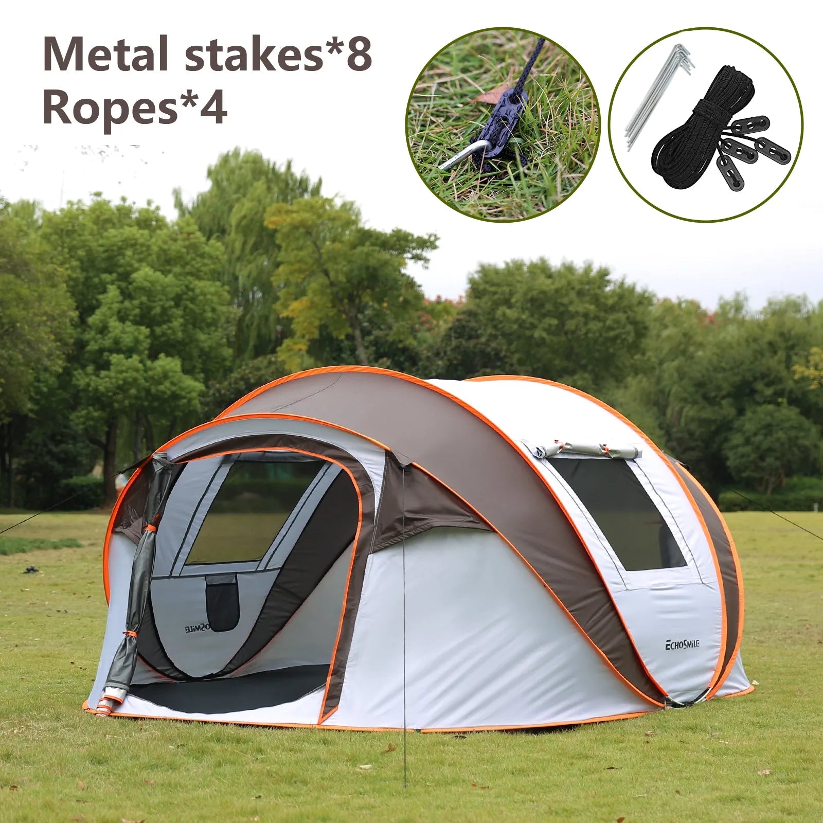 4–6 Person Pop-Up Camping Tent – White / Light Orange – view 3