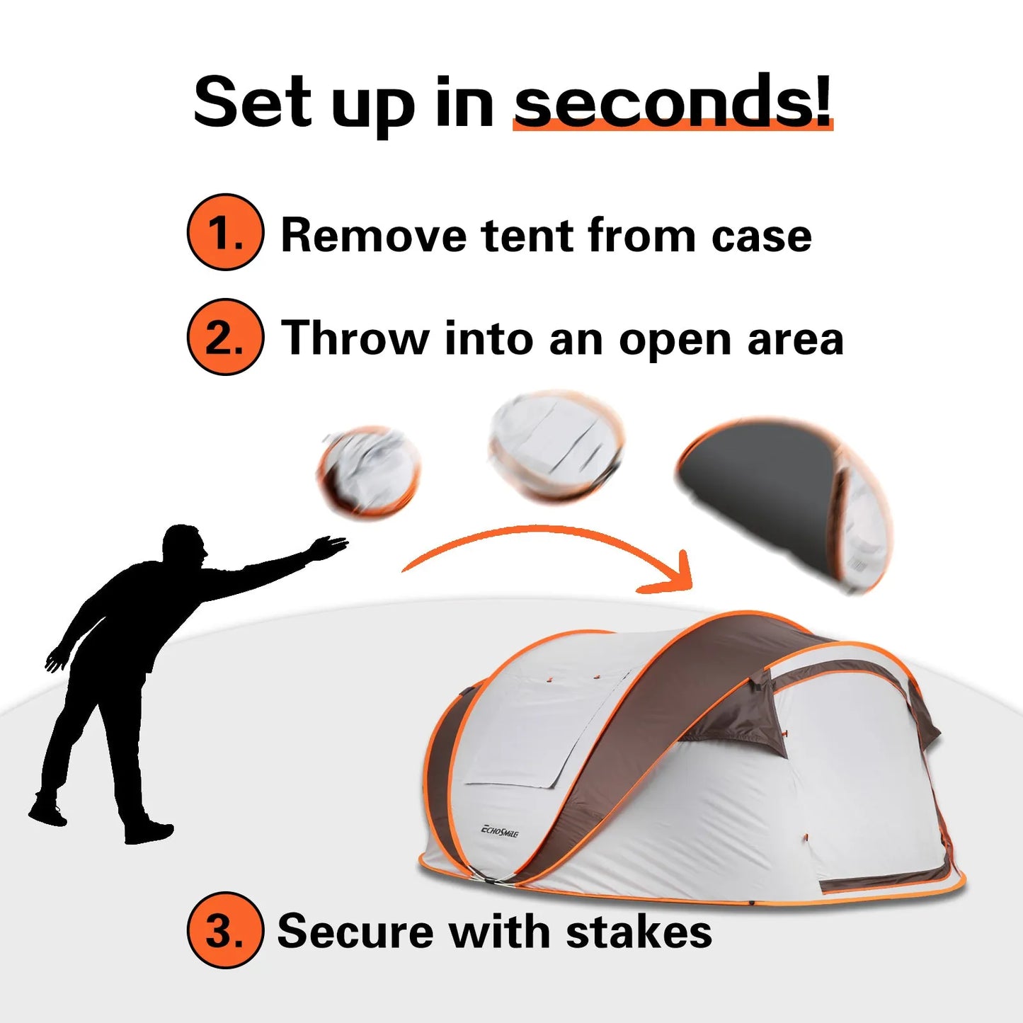4–6 Person Pop-Up Camping Tent – White / Light Orange – view 5