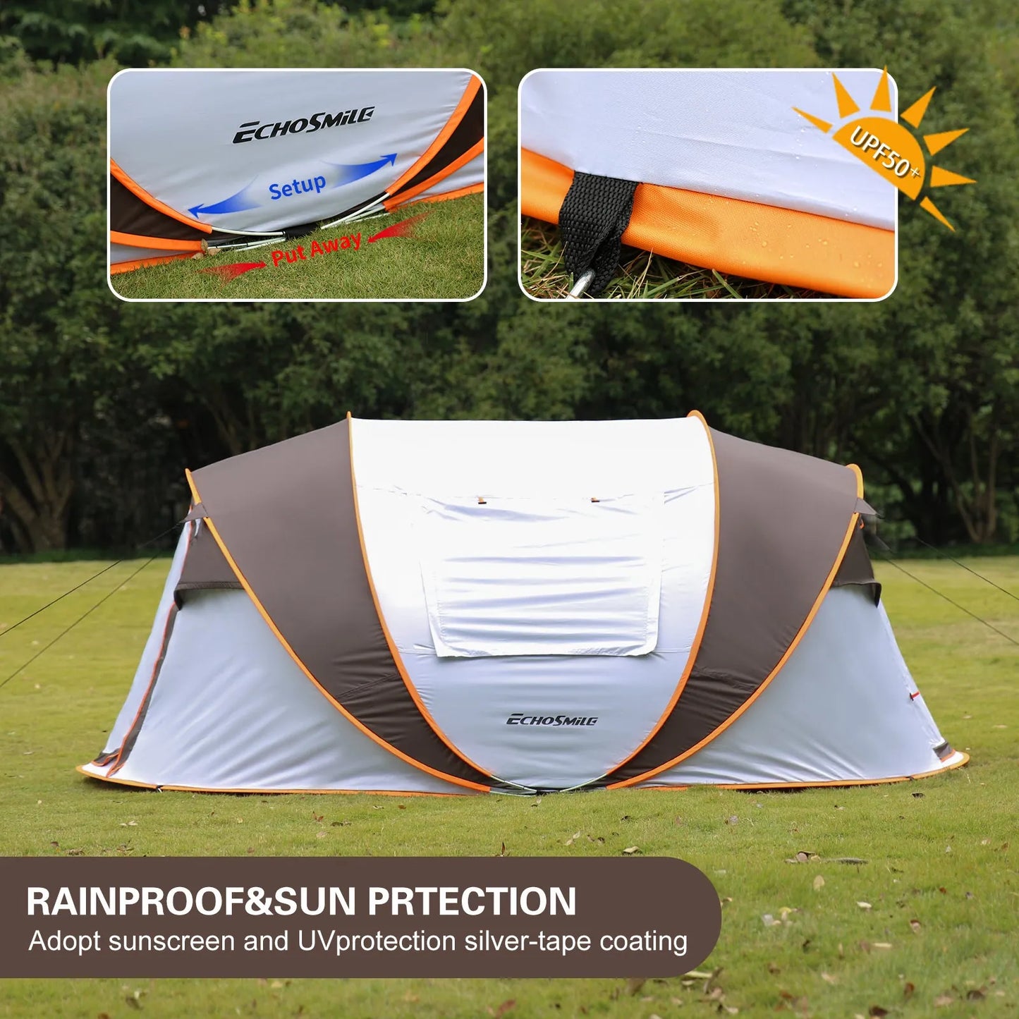 4–6 Person Pop-Up Camping Tent – White / Light Orange – view 6