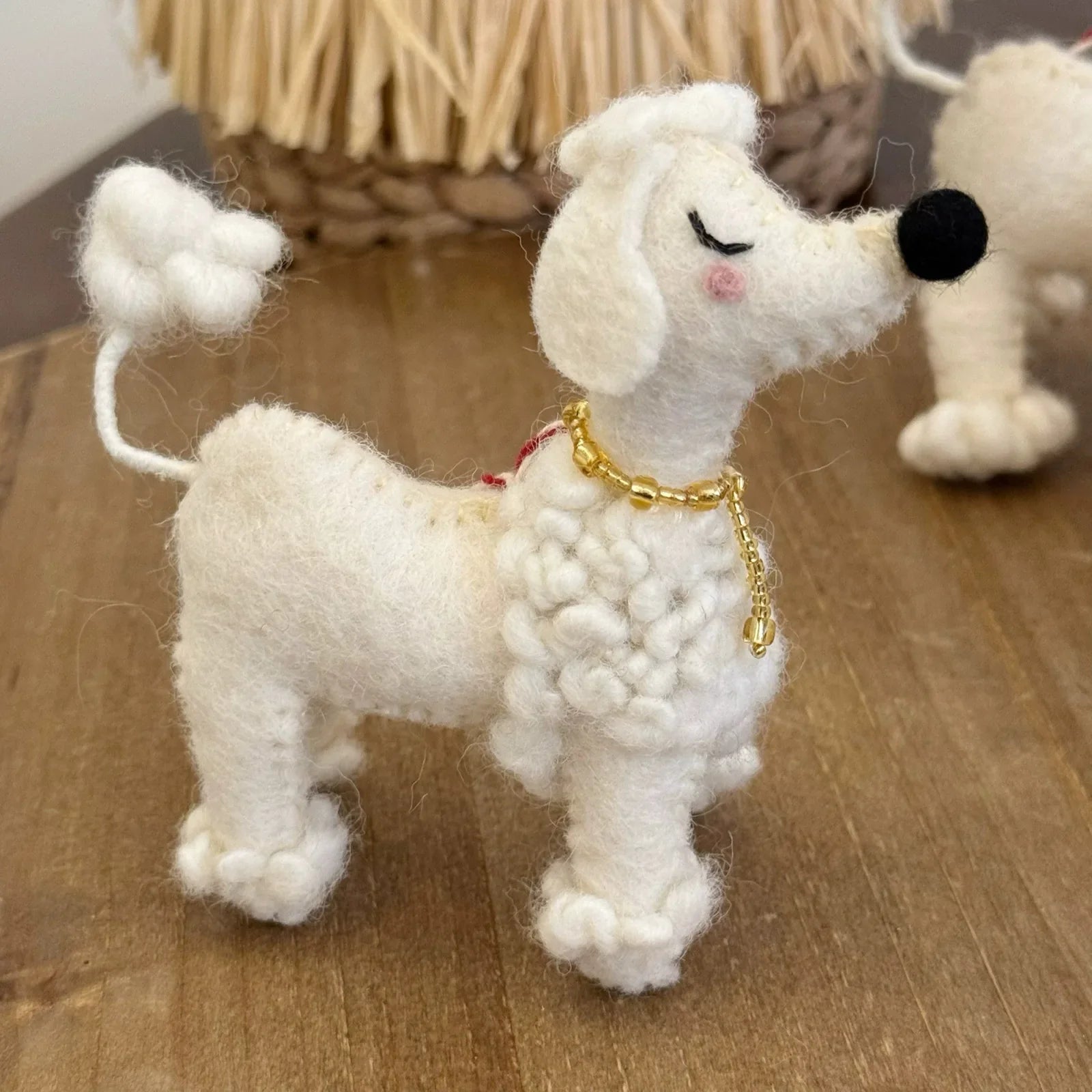 White Poodle handmade wool felt ornament