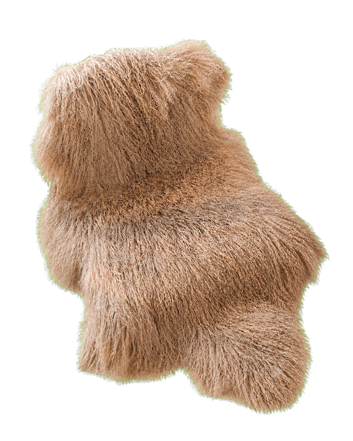 Camel Latte genuine whole-pelt Ningxia Tan lamb sheepskin chair and sofa pad on transparent background