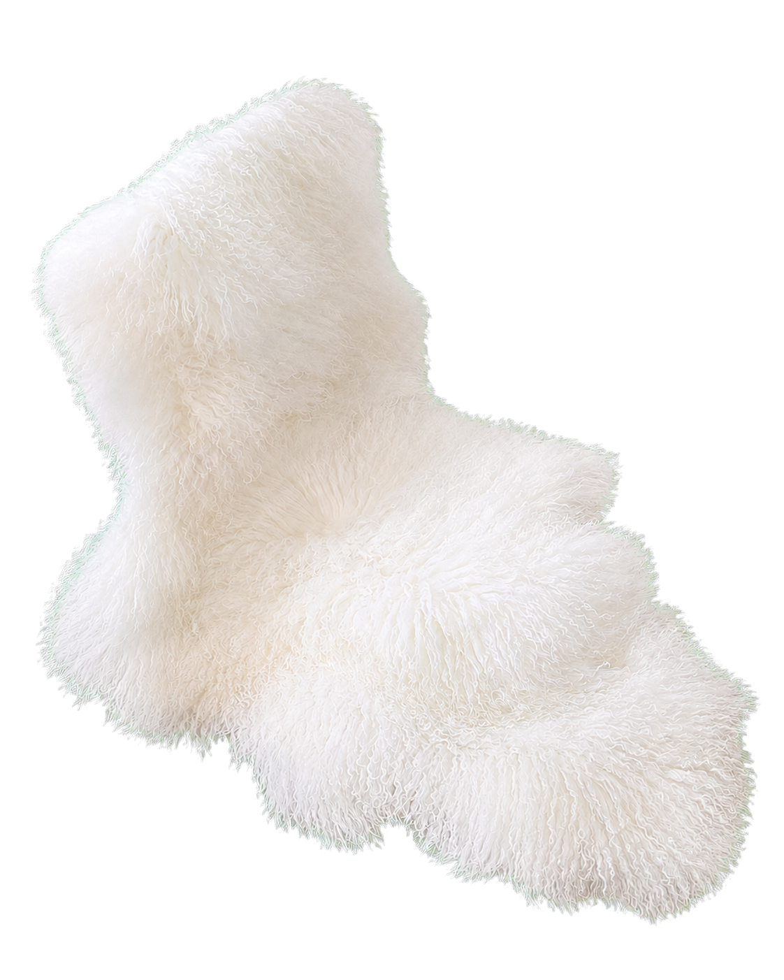 Ivory White genuine whole-pelt Ningxia Tan lamb sheepskin chair and sofa pad on transparent background