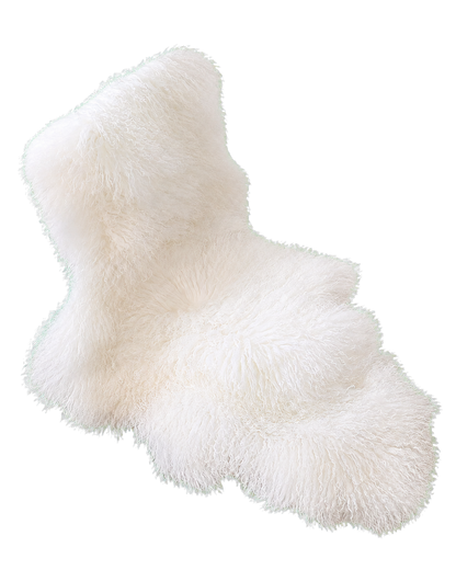 Ivory White genuine whole-pelt Ningxia Tan lamb sheepskin chair and sofa pad on transparent background
