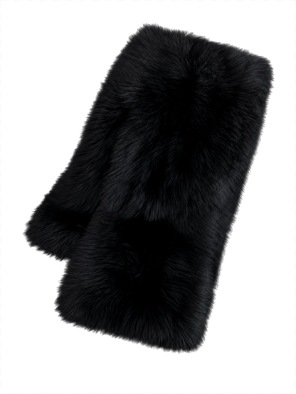 Women's Natural Black double-sided genuine fox fur long shawl