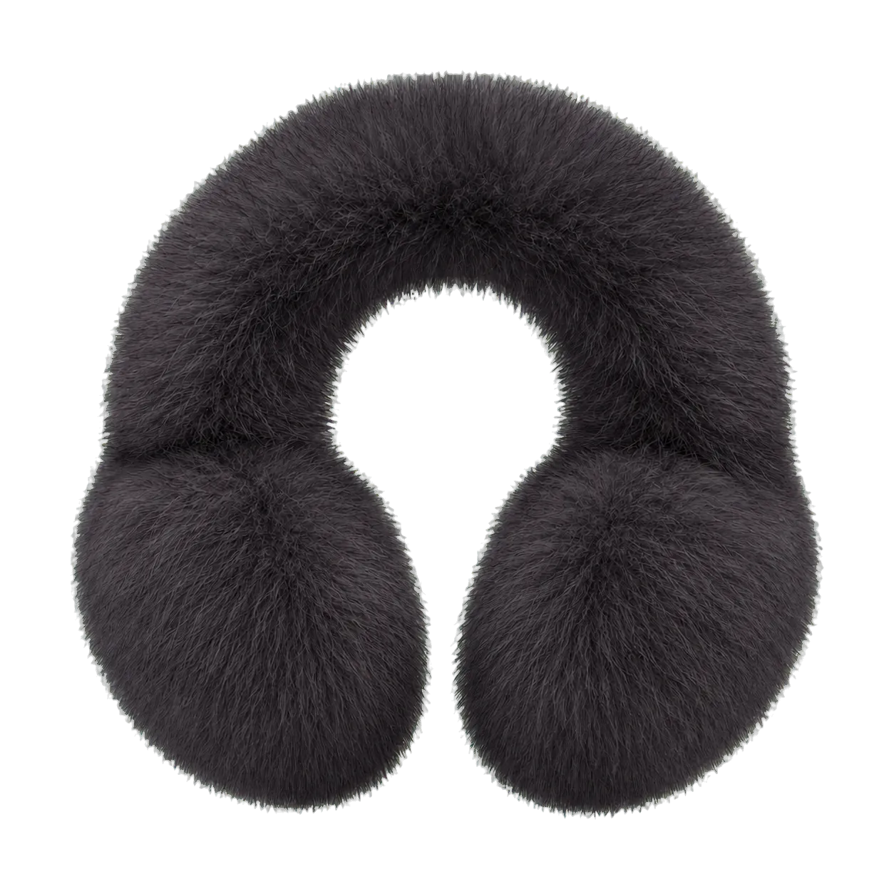Charcoal Gray women's genuine fox fur U-shaped earmuffs on transparent background