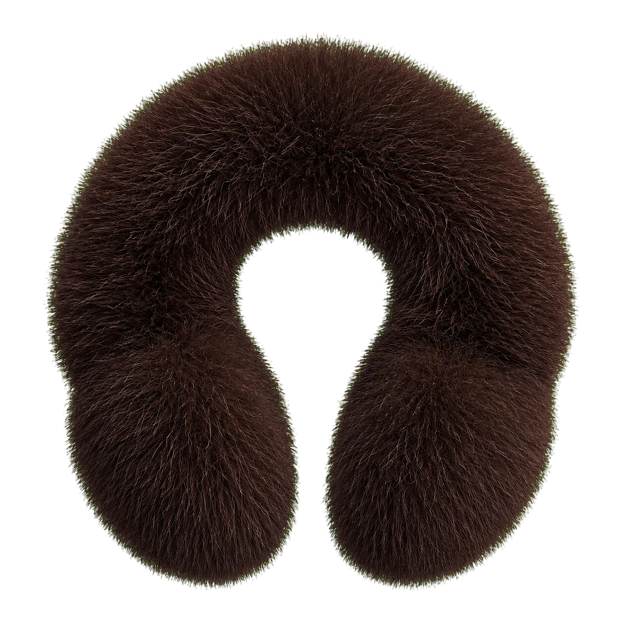 Dark Brown women's genuine fox fur U-shaped earmuffs on transparent background