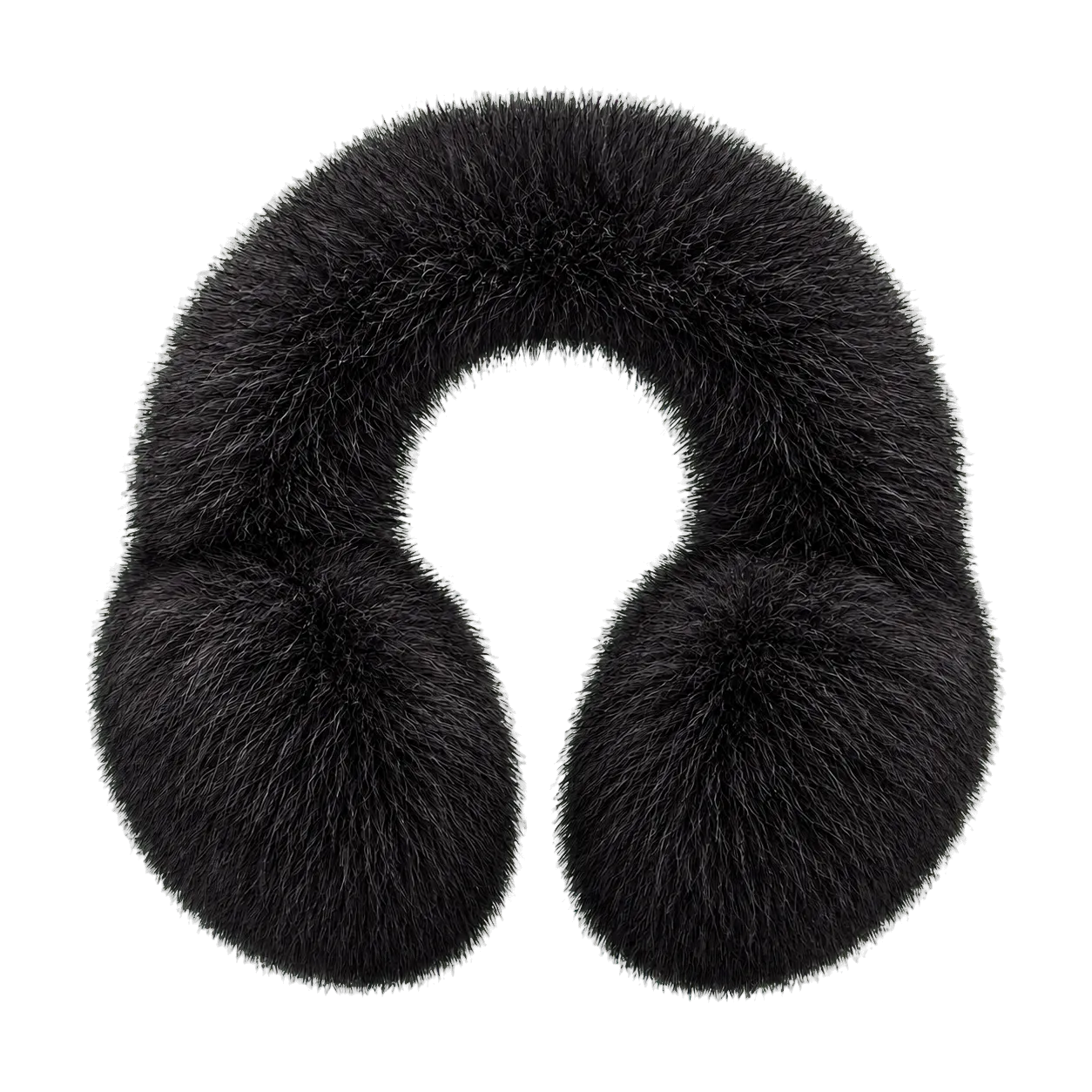 Frosted Black women's genuine fox fur U-shaped earmuffs on transparent background