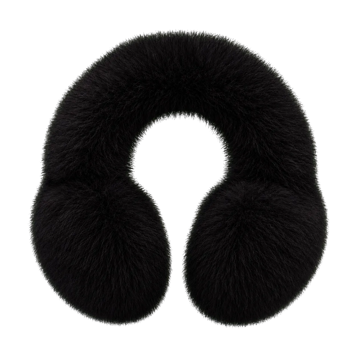 Natural Black women's genuine fox fur U-shaped earmuffs on transparent background