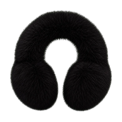 Natural Black women's genuine fox fur U-shaped earmuffs on transparent background