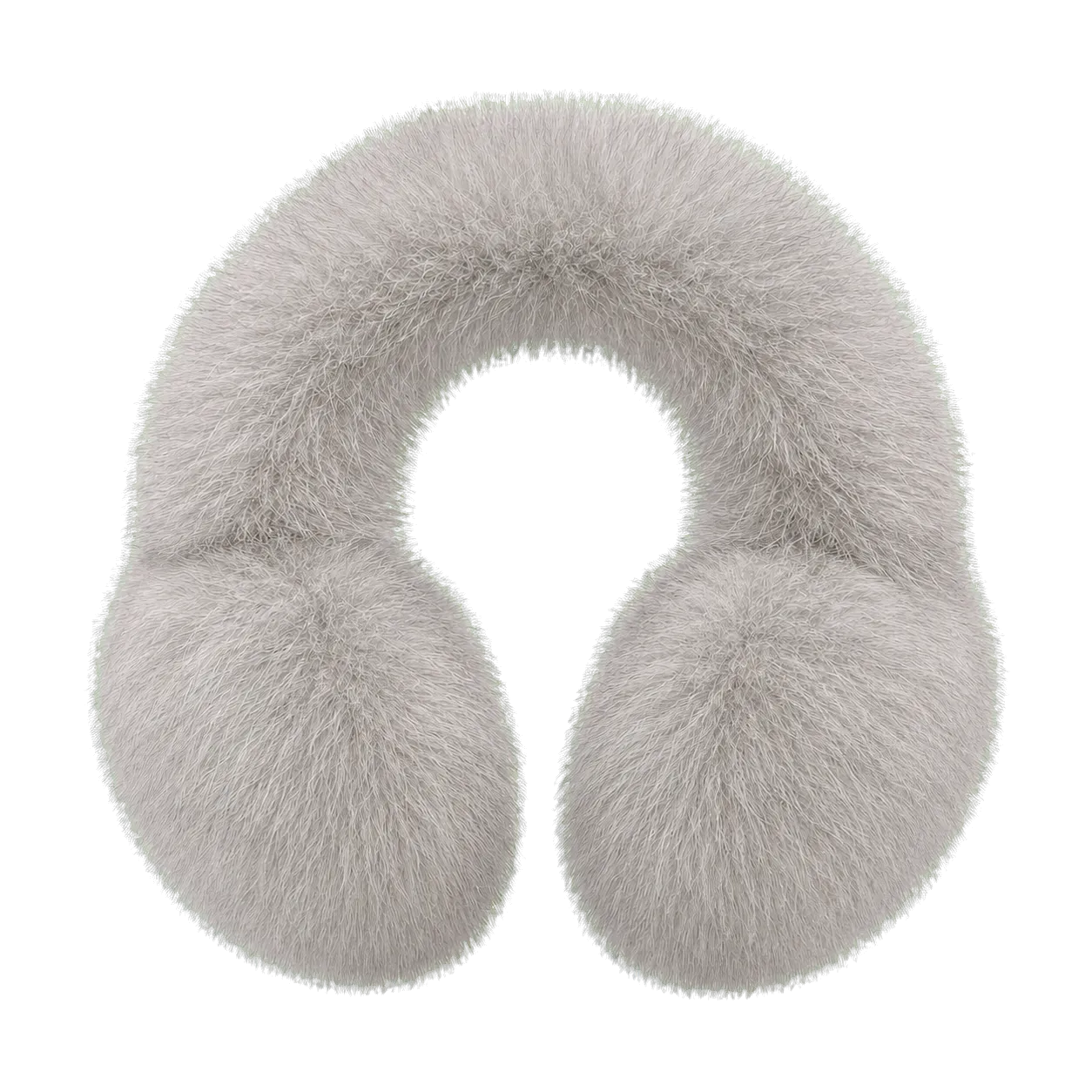 Silver Gray women's genuine fox fur U-shaped earmuffs on transparent background