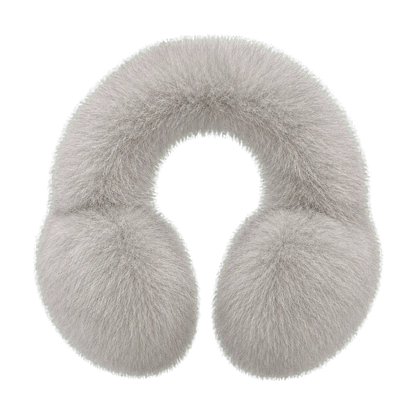 Silver Gray women's genuine fox fur U-shaped earmuffs on transparent background