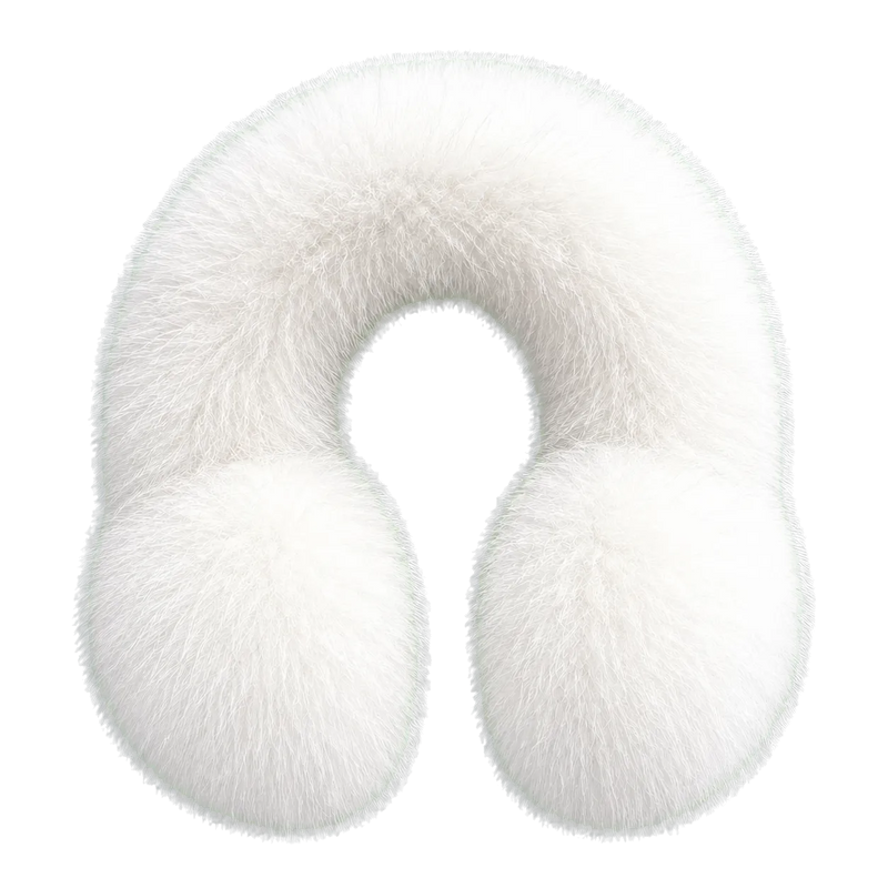 Snow White women's genuine fox fur U-shaped earmuffs on transparent background