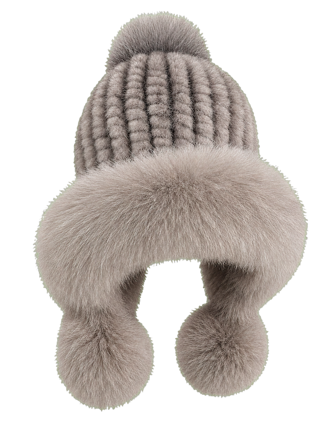 Cross Mink genuine mink and fox fur knitted earflap hat on transparent background