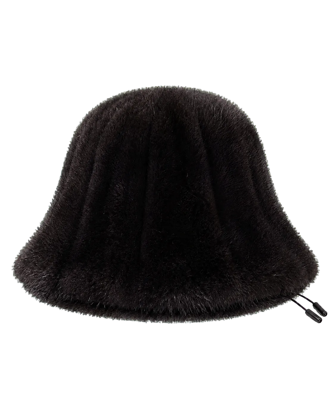 Natural Black women's genuine mink fur adjustable bucket hat on transparent background