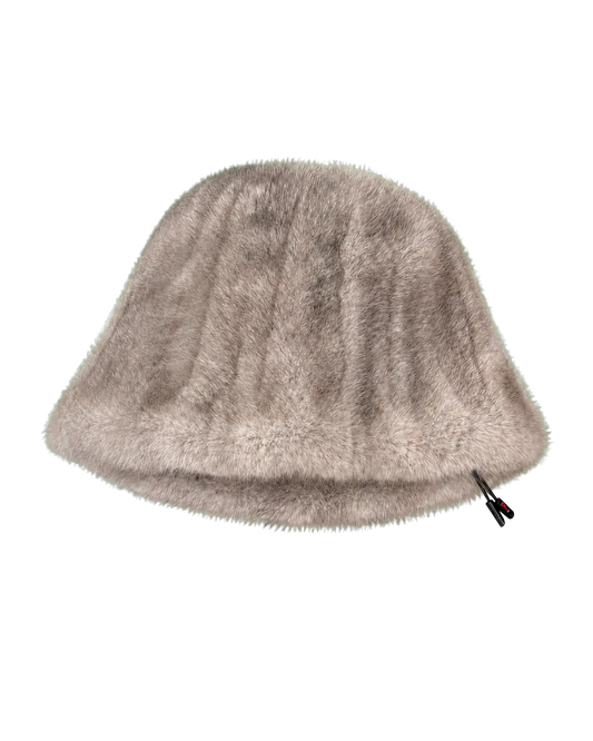 Silver Gray women's genuine mink fur adjustable bucket hat on transparent background