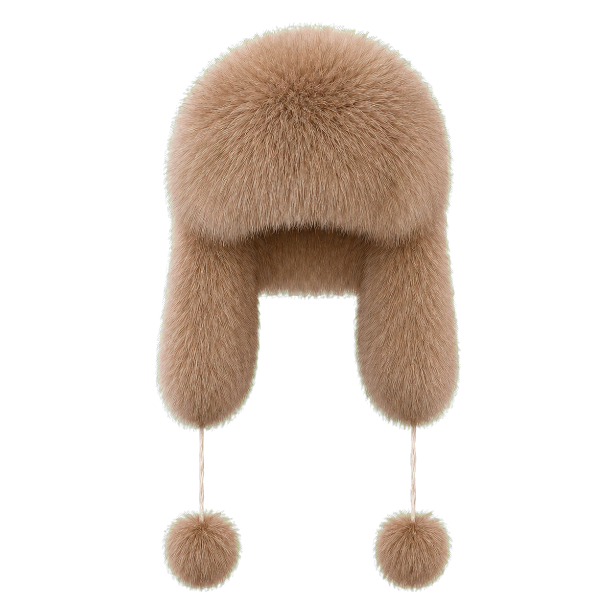 Blue Fox Natural women's genuine natural-fur ushanka hat with ear flaps and pom-pom ties on transparent background