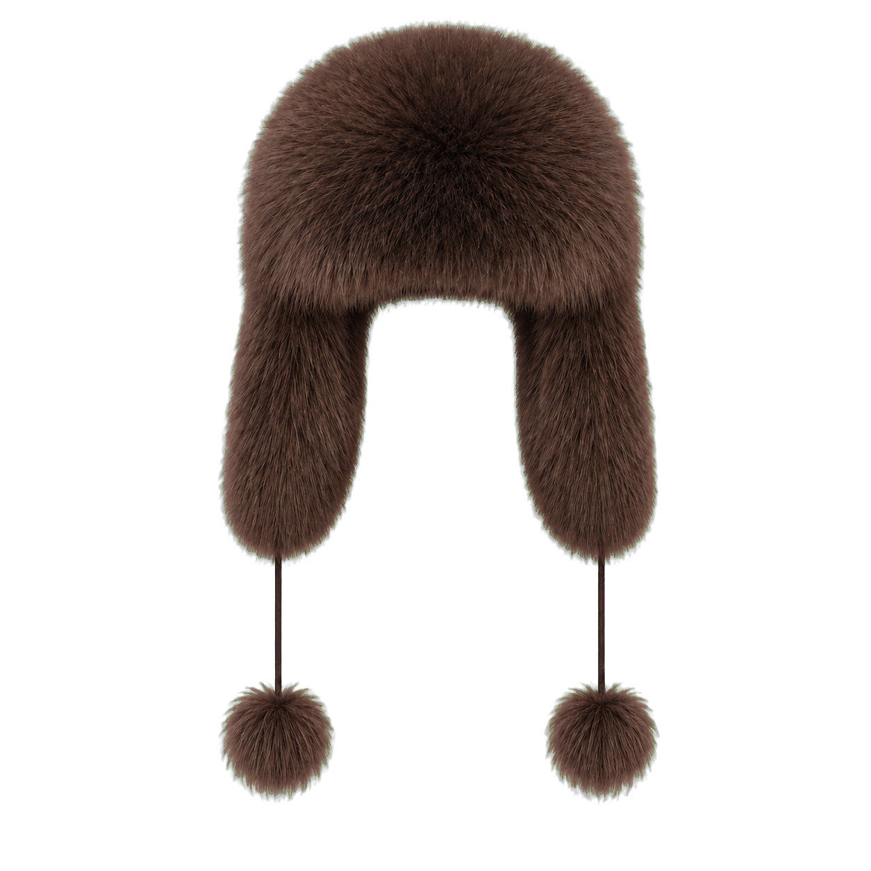 Raccoon Natural women's genuine natural-fur ushanka hat with ear flaps and pom-pom ties on transparent background