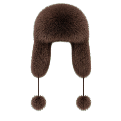 Raccoon Natural women's genuine natural-fur ushanka hat with ear flaps and pom-pom ties on transparent background
