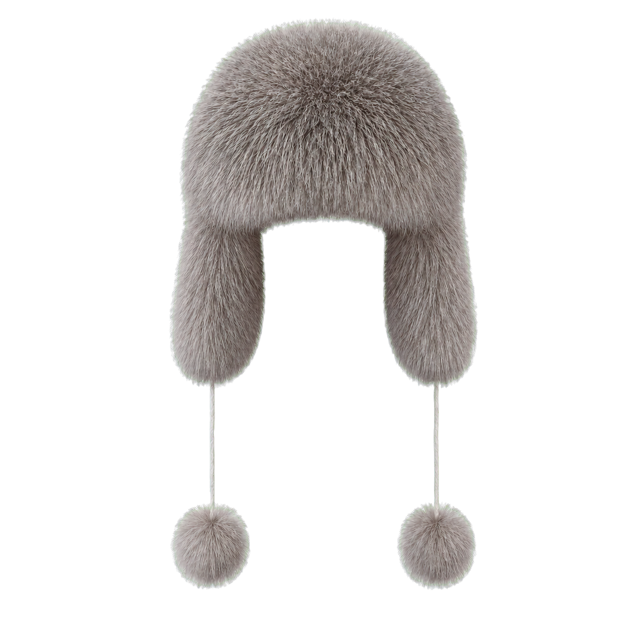 Silver Fox Natural women's genuine natural-fur ushanka hat with ear flaps and pom-pom ties on transparent background