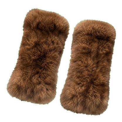 Dark Natural Brown women's genuine sable fur fingerless gloves with long cuffs on transparent background