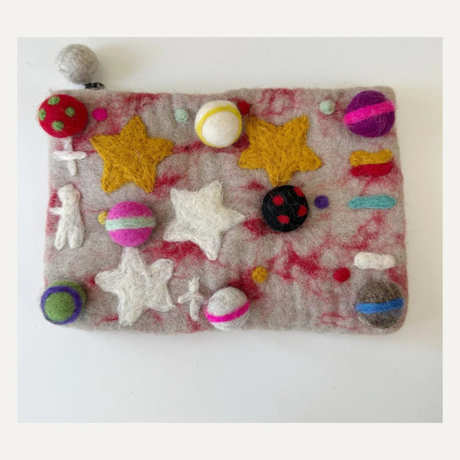 Dusty rose handmade wool felt planet crossbody bag